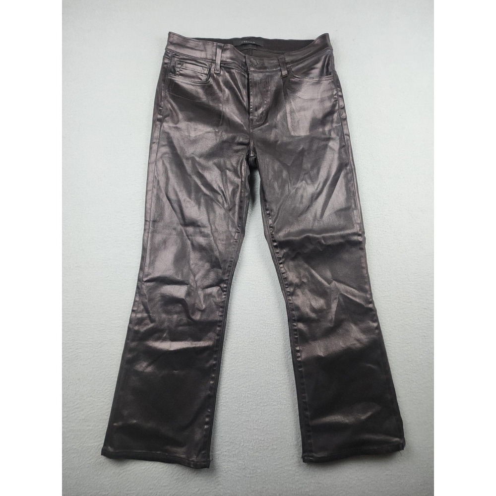 J Brand Selena Jeans Womens 28 Galactic Black Mid Rise Slim Bootcut Coated Denim